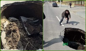 FOTO // O gaură URIAȘĂ a apărut în mijlocul unei străzi de la Hîncești